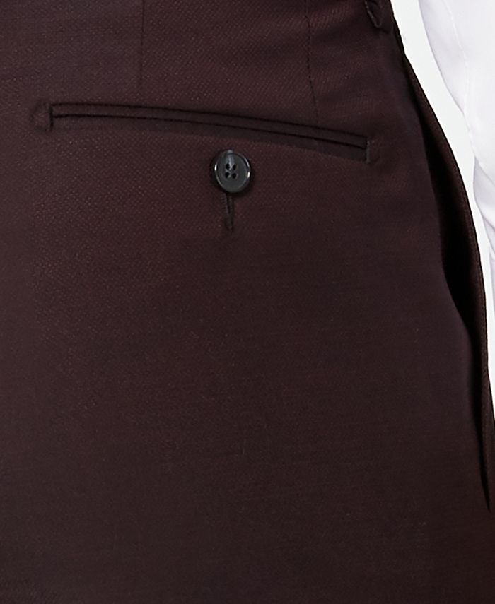 Calvin Klein Men's XFit SlimFit Stretch Burgundy Textured Suit Pants