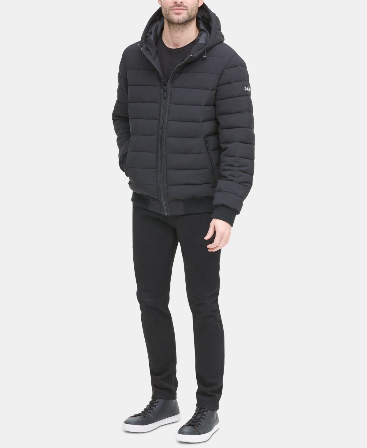 Dkny Men's Quilted Hooded Bomber Jacket