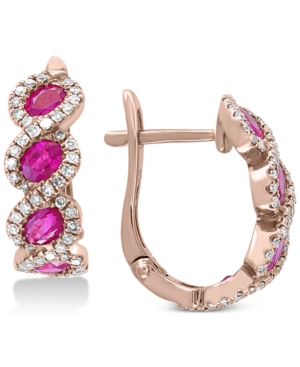 image of EffyCertified Ruby (1-1/3 ct. t.w.) & Diamond (3/8 ct. t.w.) Hoop Earrings in 14k Rose Gold