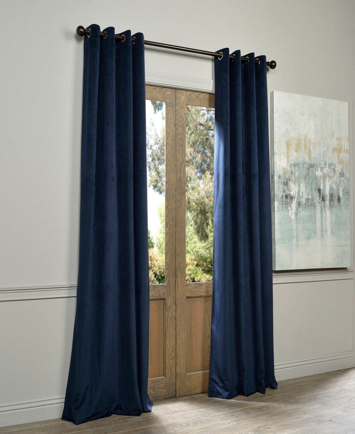 Half Price Drapes Midnight Blue Grommet Signature Velvet Blackout Curtain In Blue