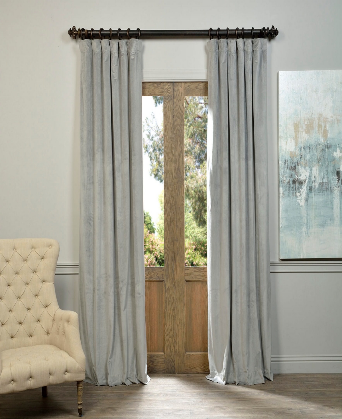 Half Price Drapes Silver Grey Signature Velvet Blackout Curtain In Grey