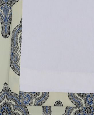 Arabesque Blue Emblem Printed Cotton Room Darkening Curtain