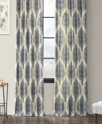 Arabesque Blue Emblem Printed Cotton Room Darkening Curtain