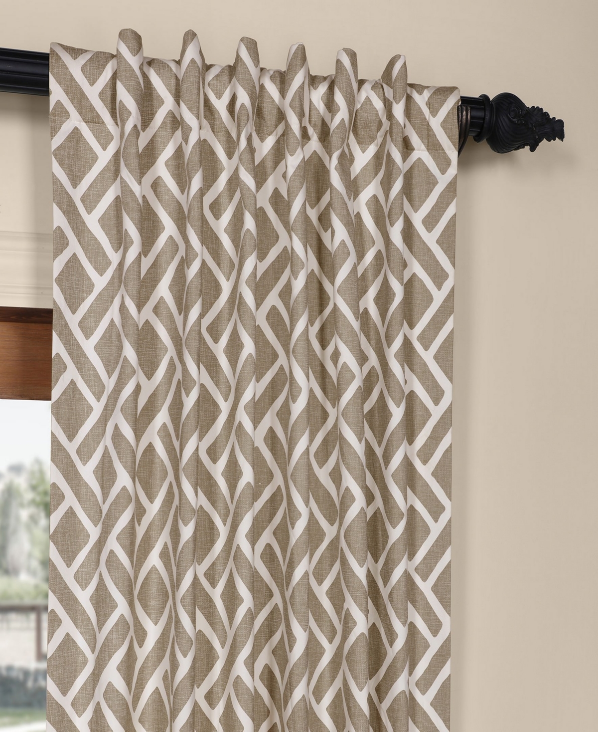 Half Price Drapes Martinique Taupe Geometric Printed Cotton Room Darkening Curtain In Beige,tan