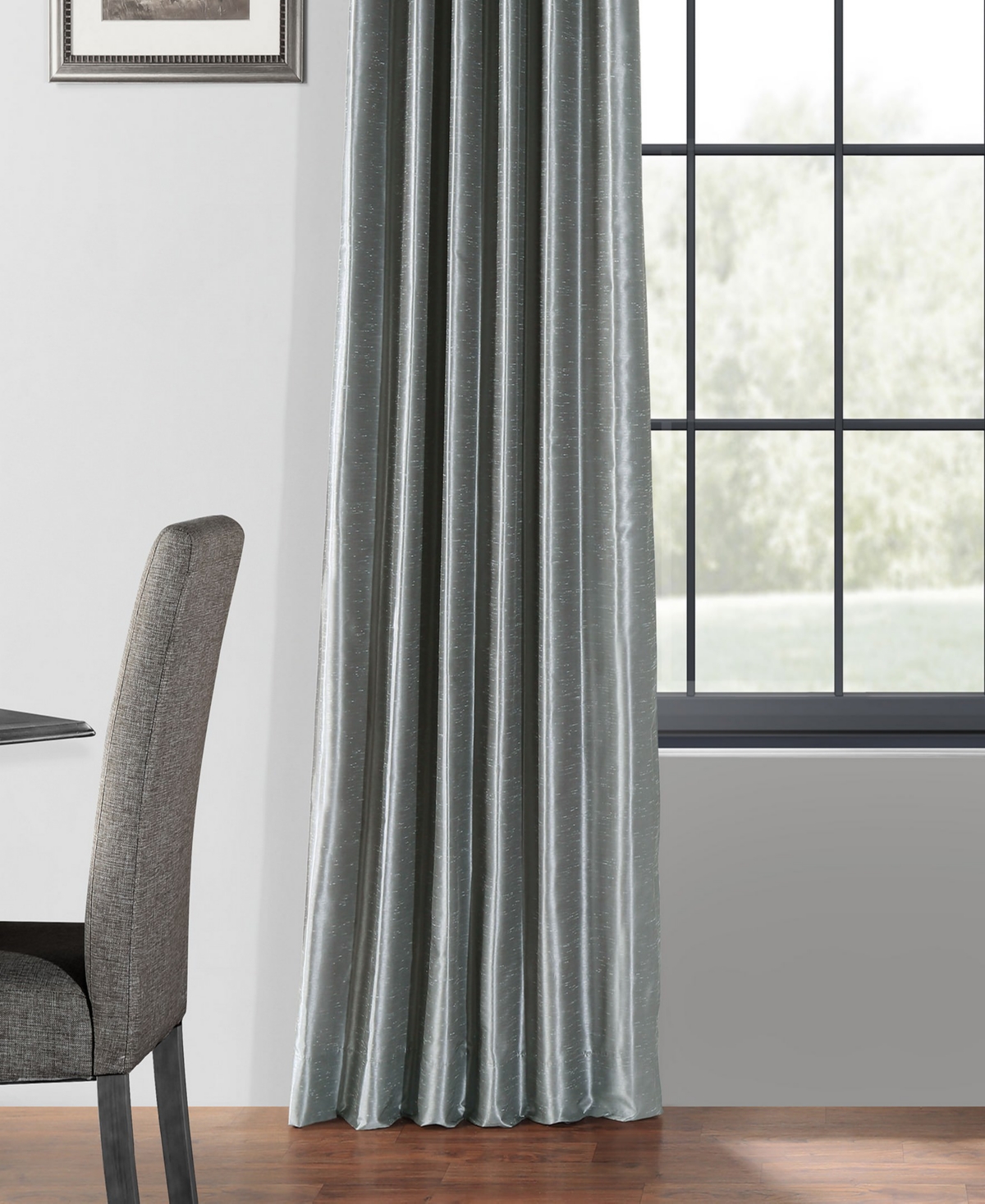 Half Price Drapes Storm Grey Vintage Textured Faux Dupioni Silk Blackout Curtain In Grey