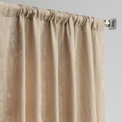 Magdelena Beige & Gold Damask Faux Silk Jacquard Room Darkening Curtain