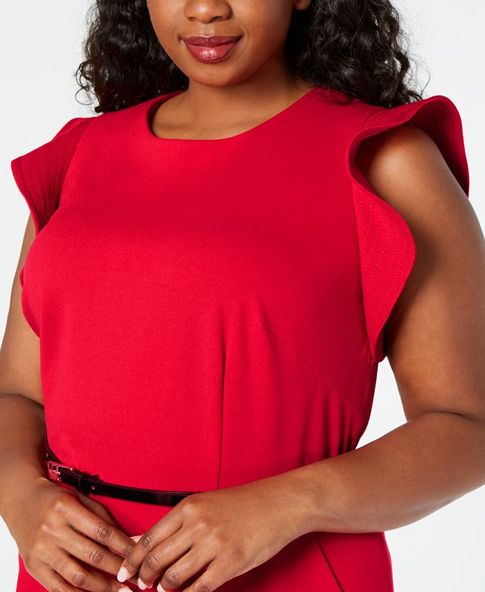 Calvin Klein Plus Size Belted Ruffled Jumpsuit Macy's
