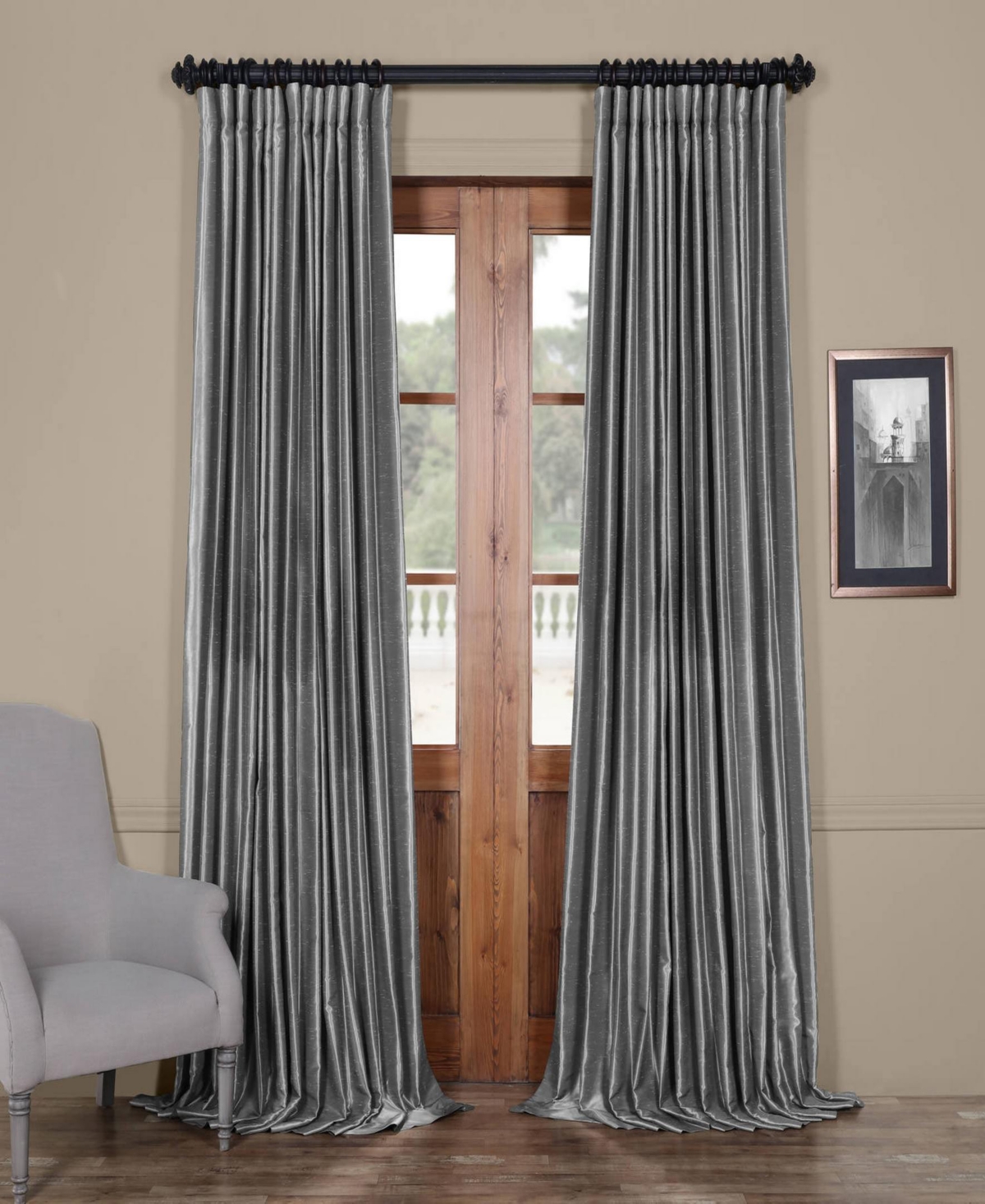 Half Price Drapes Silver Extra Wide Vintage Textured Faux Dupioni Silk Blackout Curtain In Gray