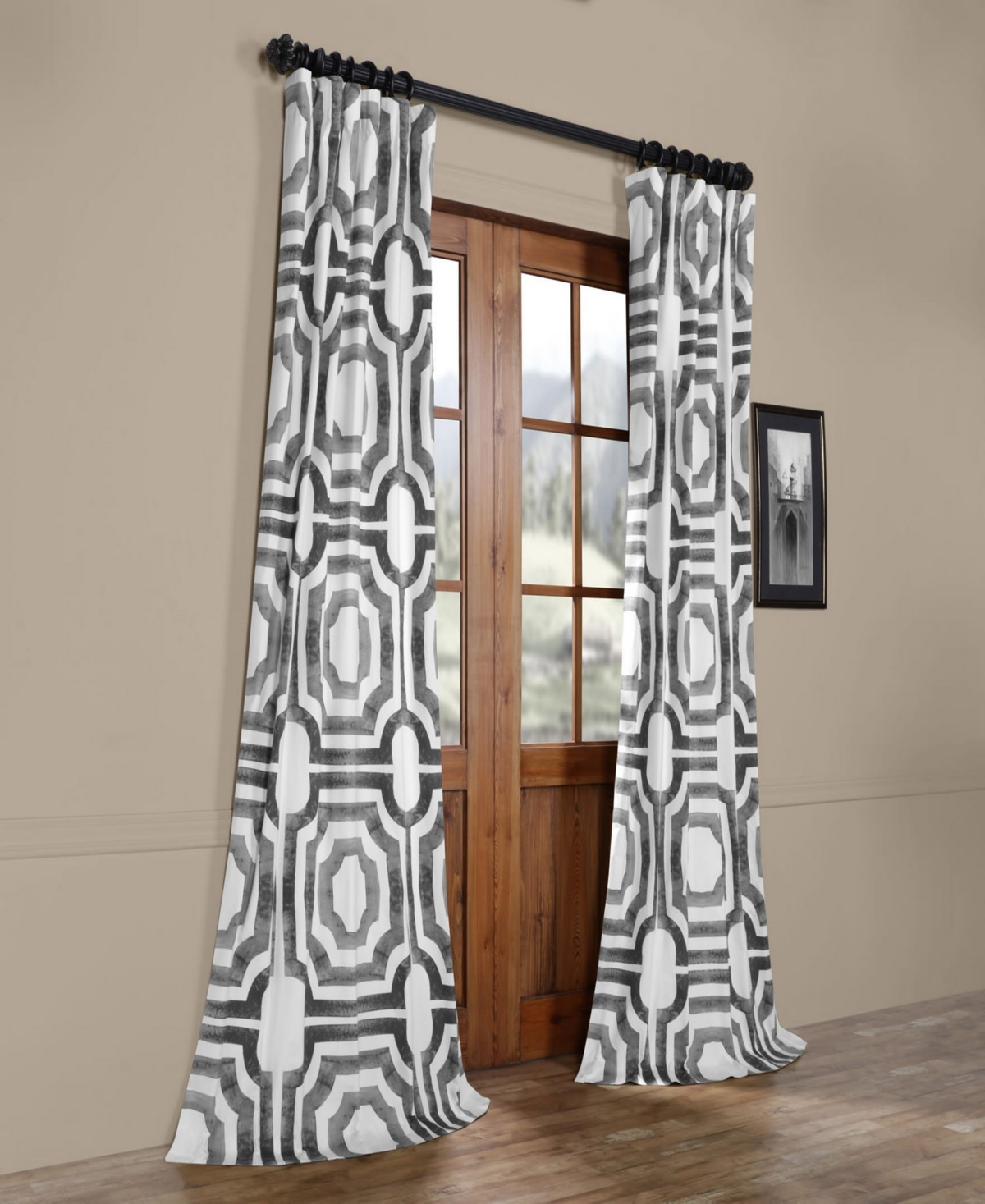 Half Price Drapes Mecca Steel Geometric Printed Cotton Room Darkening Curtain In Grey