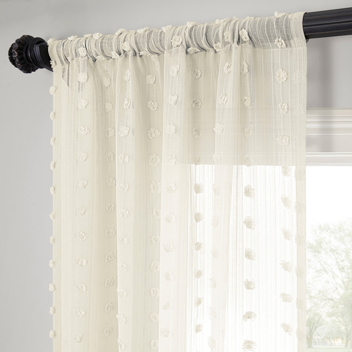 Half Price Drapes Strasbourg Dot Cream Geometric Patterned Faux Linen Sheer Curtain In Cream