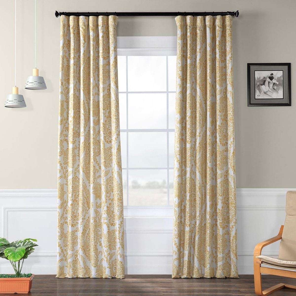 Half Price Drapes Tea Time Floral Room Darkening Curtain - Tea time yellow