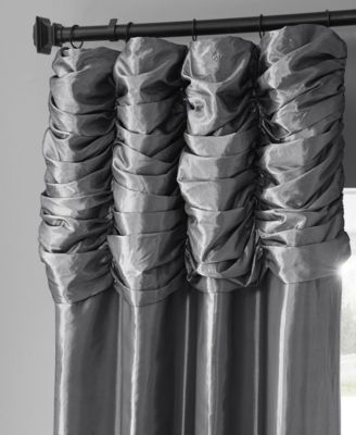 Ruched Solid Faux Silk Taffeta Room Darkening Curtain