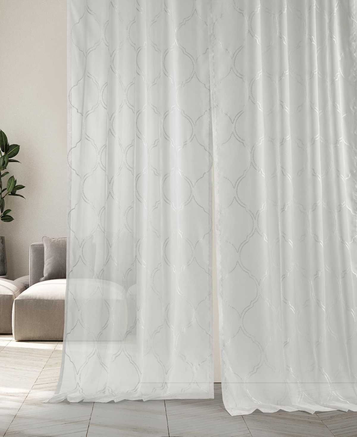 Half Price Drapes Florentina White Embroidered Geometric Sheer Curtain