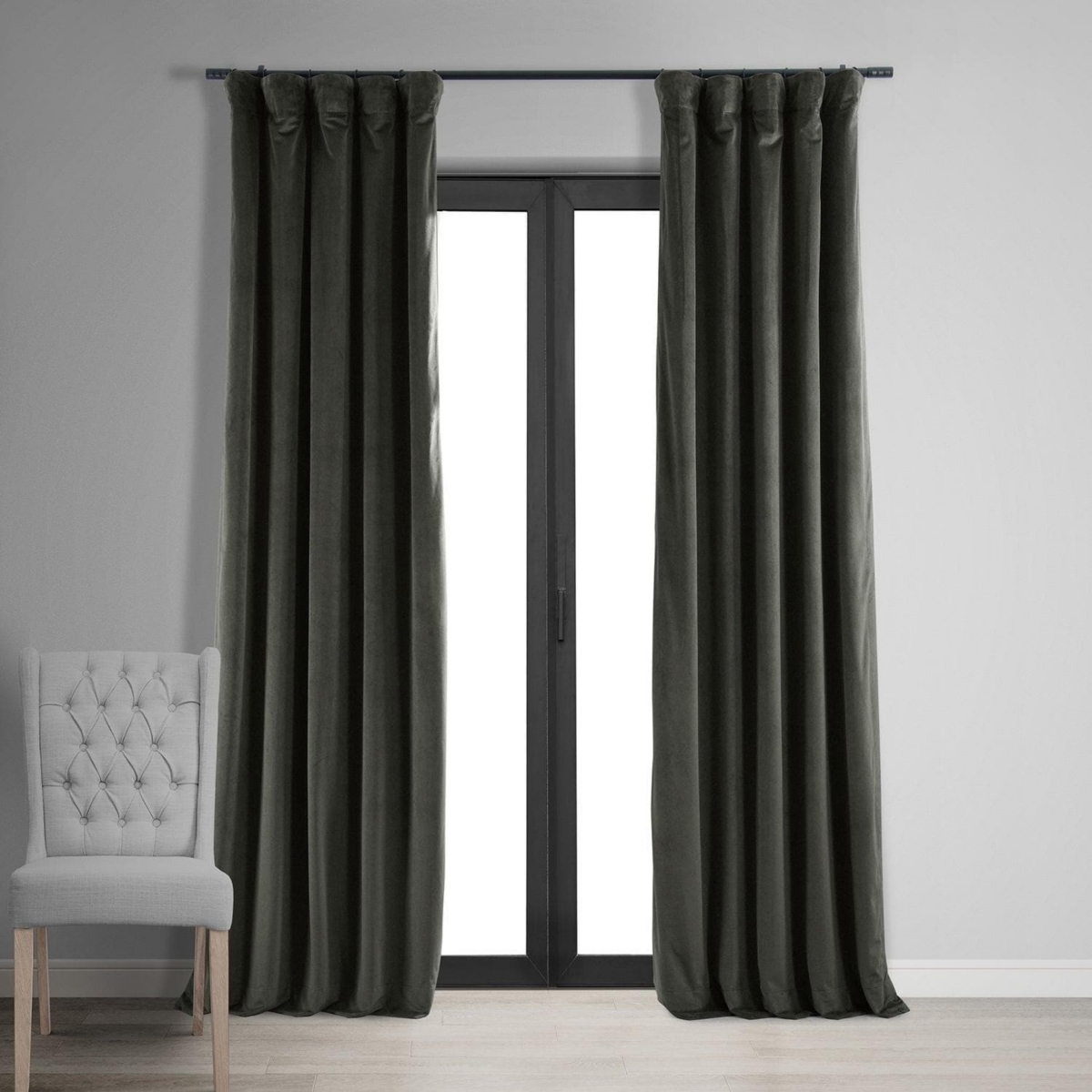 Half Price Drapes Gunmetal Grey Signature Velvet Blackout Curtain