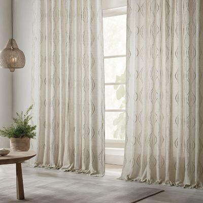 Embroidered Striped Patterned Faux Linen Sheer Curtain