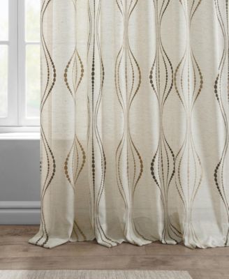 Embroidered Striped Patterned Faux Linen Sheer Curtain