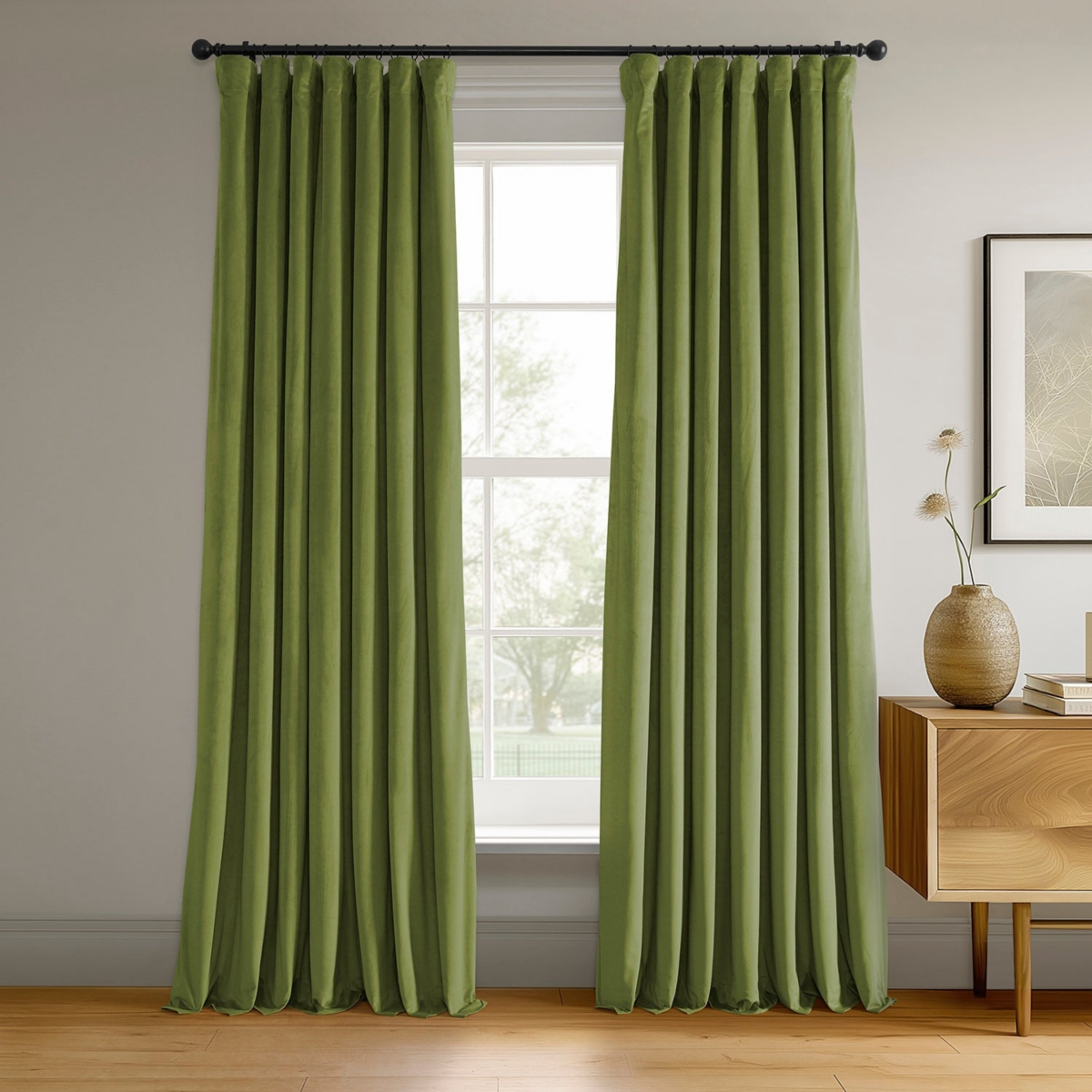 Half Price Drapes Basque Green Signature Velvet Blackout Curtain In Green