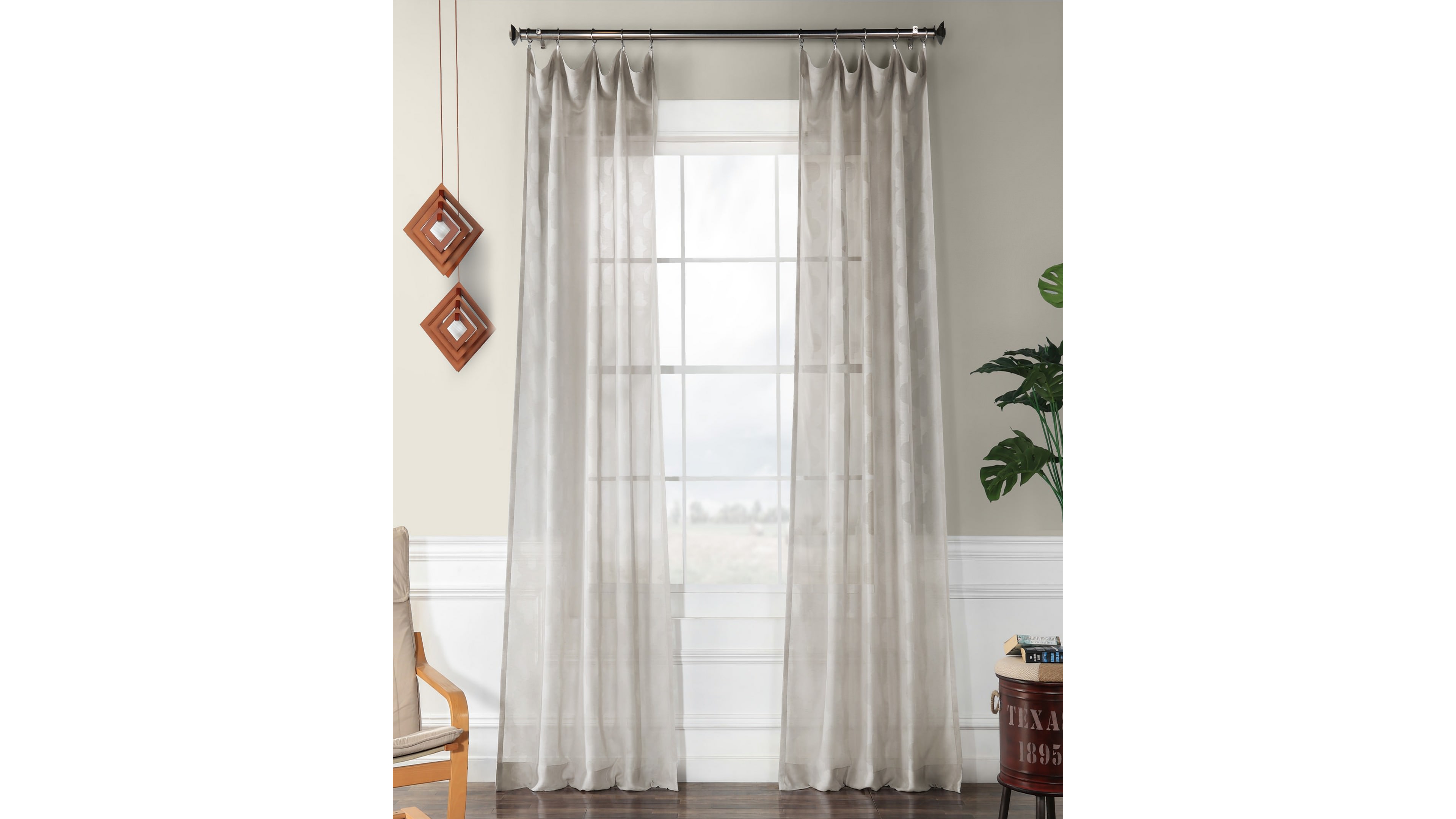 Half Price Drapes Calais Tile Geometric Patterned Faux Linen Sheer Curtain