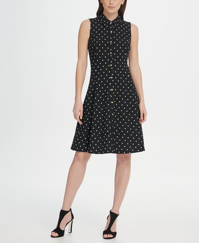 DKNY Polka-Dot Button Front Shirt Dress - Macy's