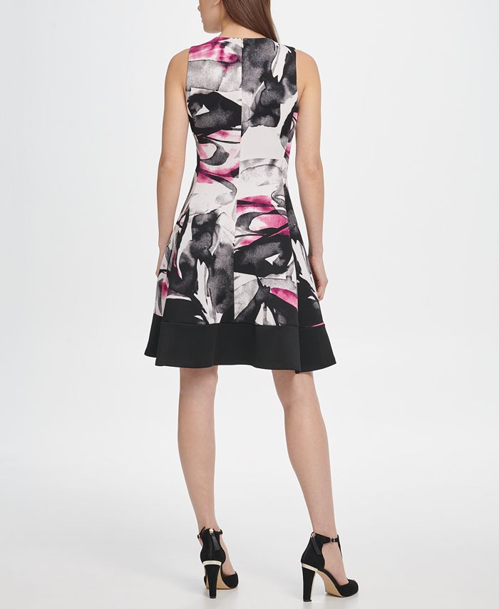 DKNY Scuba Contrast Hem Zipper Fit & Flare Dress & Reviews - Dresses ...