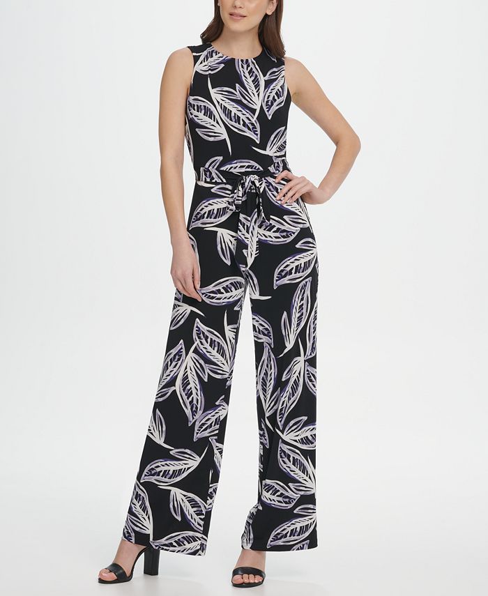 DKNY Printed Tie Waist Jersey Jumpsuit - Macy's