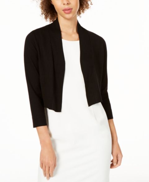 Женский кардиган Calvin Klein Cropped Open-Front Three-Quarter Sleeve, цвет: Чёрный