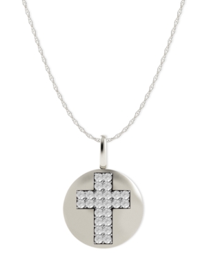 image of Diamond Double Cross Disk Pendant Necklace in 14k White Gold (1/10 ct. t.w.)