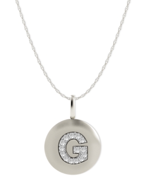 image of 14k White Gold Necklace, Diamond Accent Letter G Disk Pendant