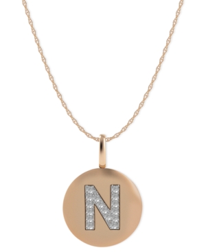image of 14k Rose Gold Necklace, Diamond Accent Letter N Disk Pendant