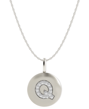 image of 14k White Gold Necklace, Diamond Accent Letter Q Disk Pendant
