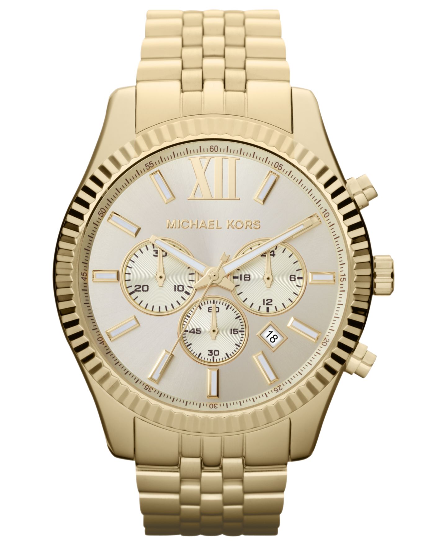 Мужские часы Michael Kors Chronograph Lexington Gold-Tone Stainless Steel Bracelet Watch 45mm MK8281 — фото 1