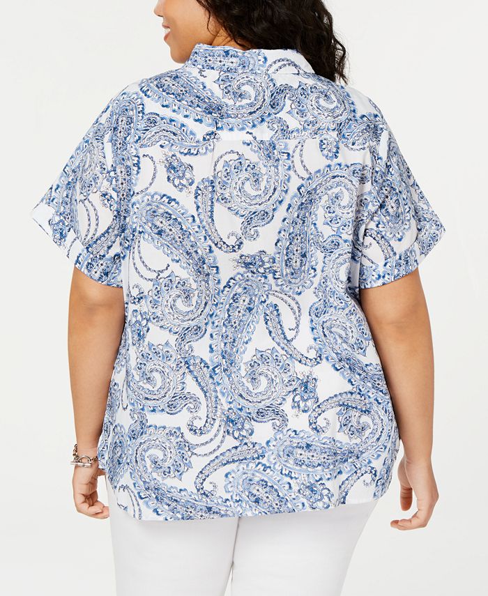 Tommy Hilfiger Plus Size Cotton Printed Camp Shirt, Created for Macy's ...