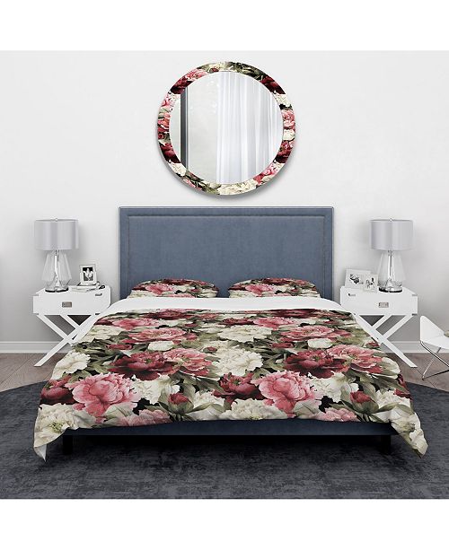 Floral Pattern With Peonies Bohemian And Eclectic Duvet Cover Set