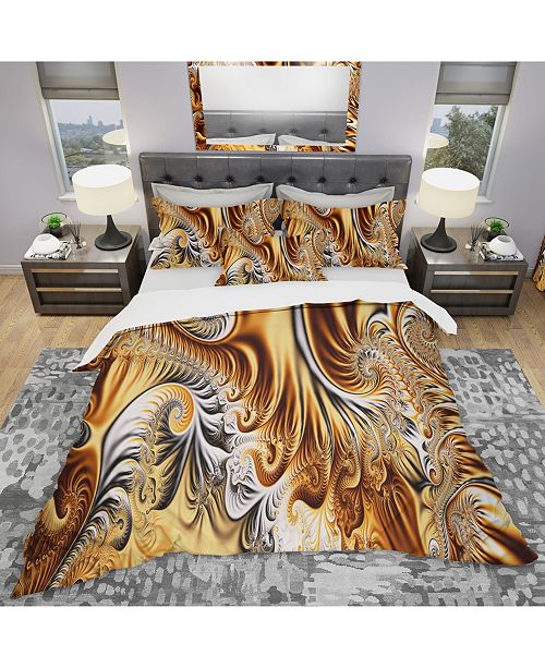 Designart Gold And Silver Ribbons Abstract Modern And Contemporary Duvet Cover Set King