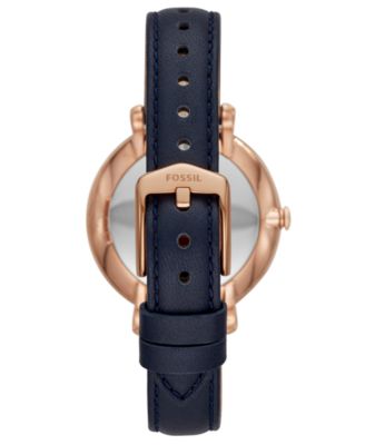 Fossil Floral Jacqueline Blue Rose Gold Watch Leather Band Engraved Music Note Fossil Jacqueline Blue Dial Blue Leather Strap Watch for Women main image 3