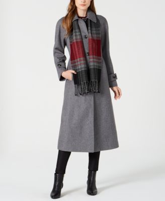 London Fog - Maxi Coat & Plaid Scarf