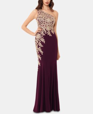 XSCAPE Embroidered One-Shoulder Gown 