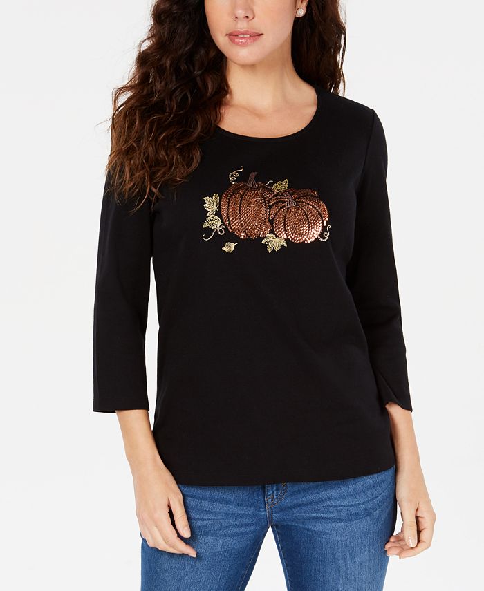 Karen scott shop embellished tops