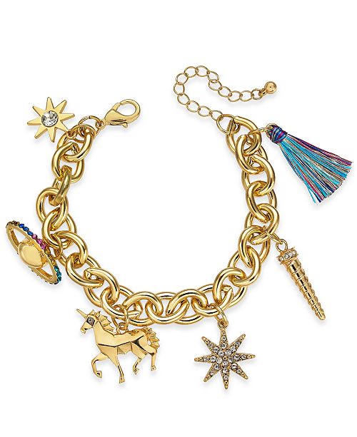Thalia Sodi Gold Tone Crystal Unicorn Charm Bracelet Created For