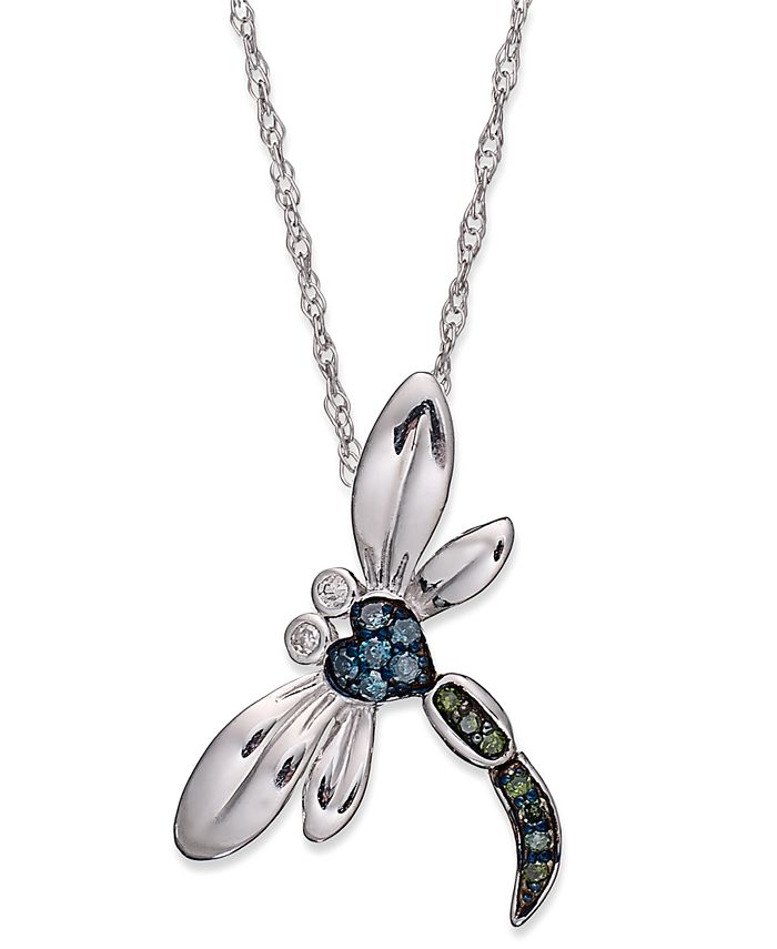 Macy s Sterling Silver Necklace Blue and Green Diamond Accent