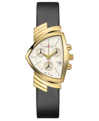 Hamilton - Unisex Swiss Chronograph Ventura Black Leather Strap Watch 32.3x50.3mm