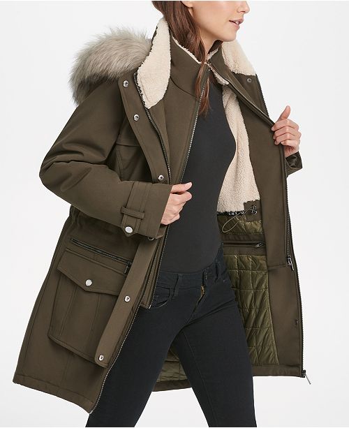 DKNY FauxFurTrim Hooded Parka Coat & Reviews Coats Women Macy's