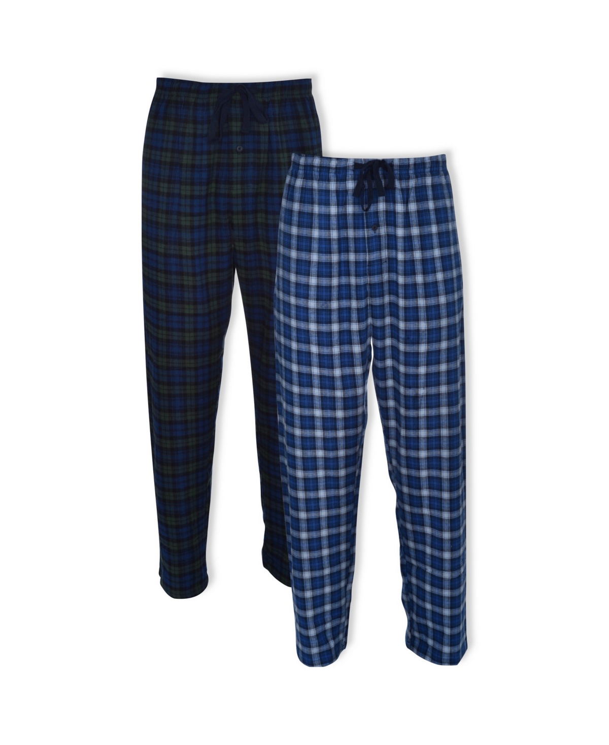 Men's Big and Tall Flannel Sleep Pant, 2 Pack - Blue Plaid and Blackwatch Plaid