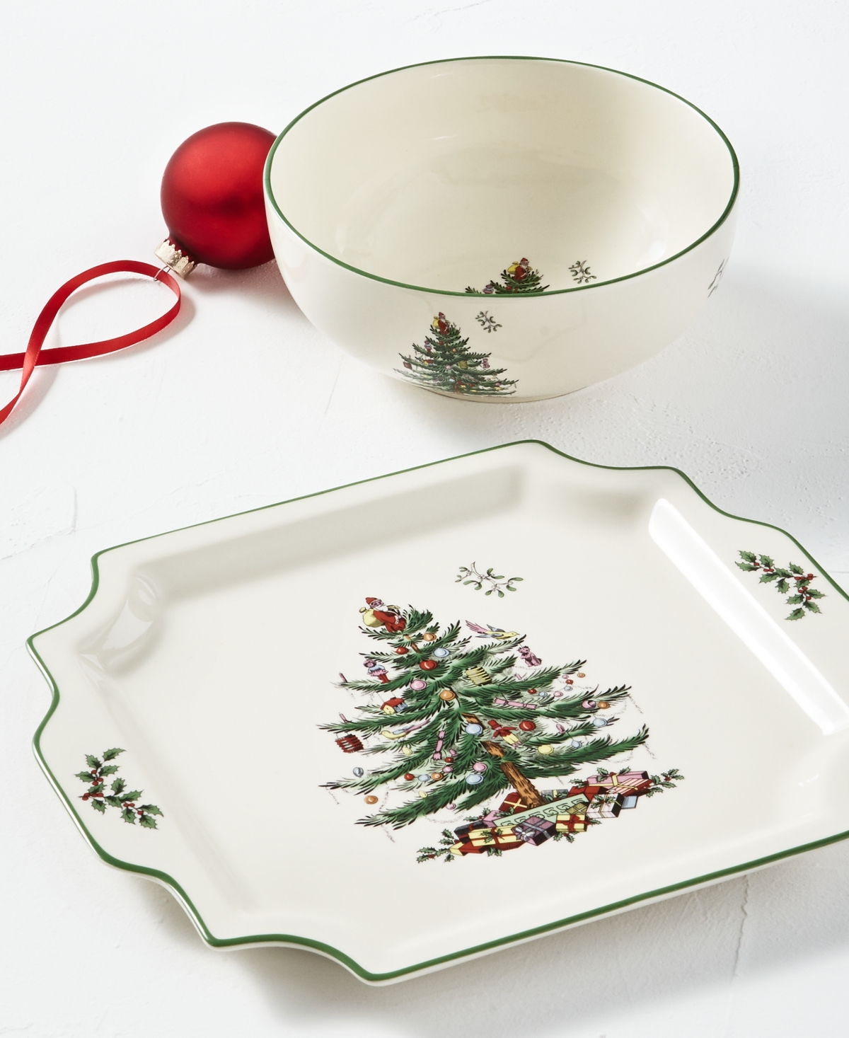 Spode Christmas Tree Bowl And Platter Set, Created For Macy's In Green,multi