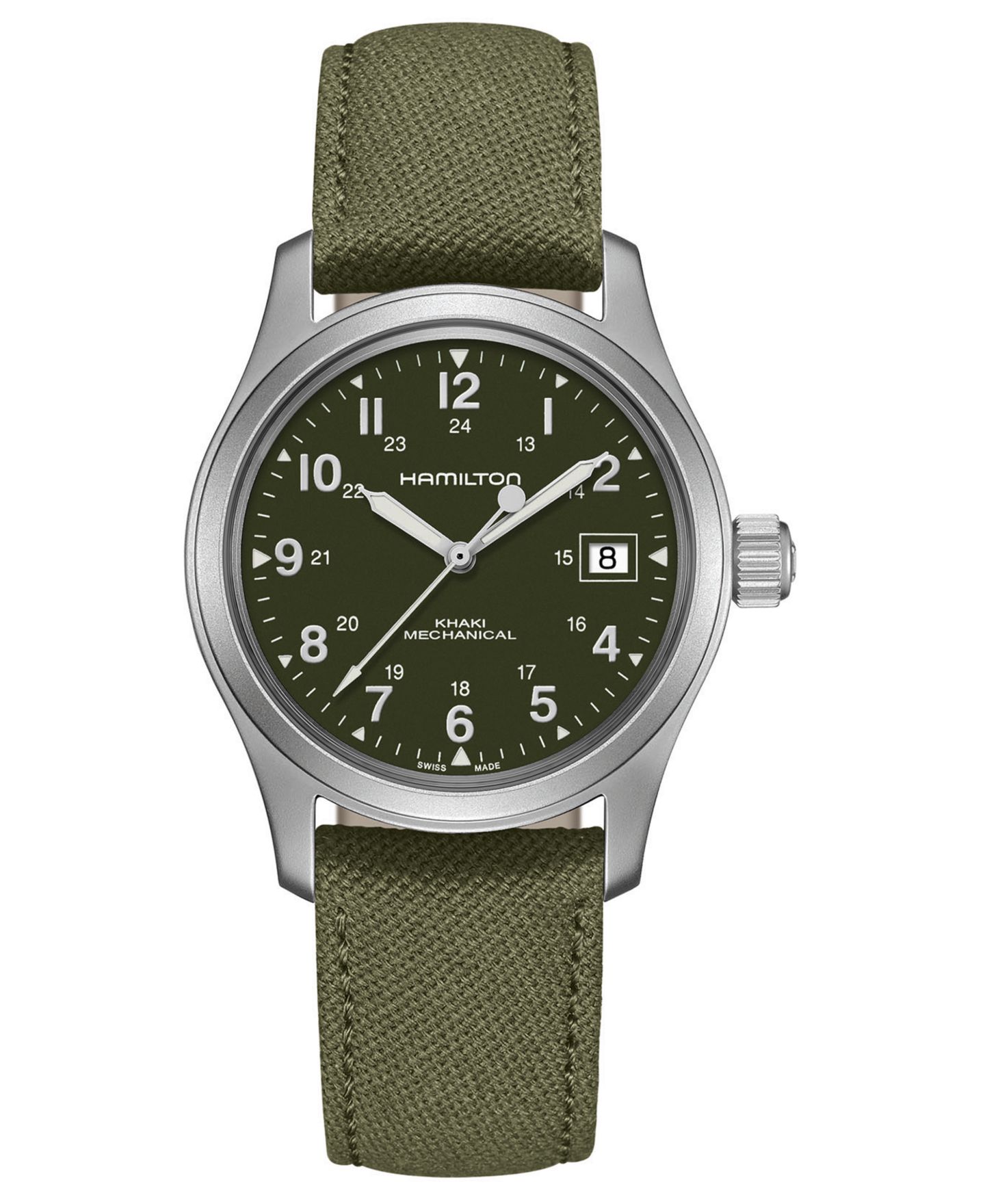 Часы Hamilton Unisex Swiss Mechanical Khaki Field Green Canvas Strap Watch 38mm — фото 1