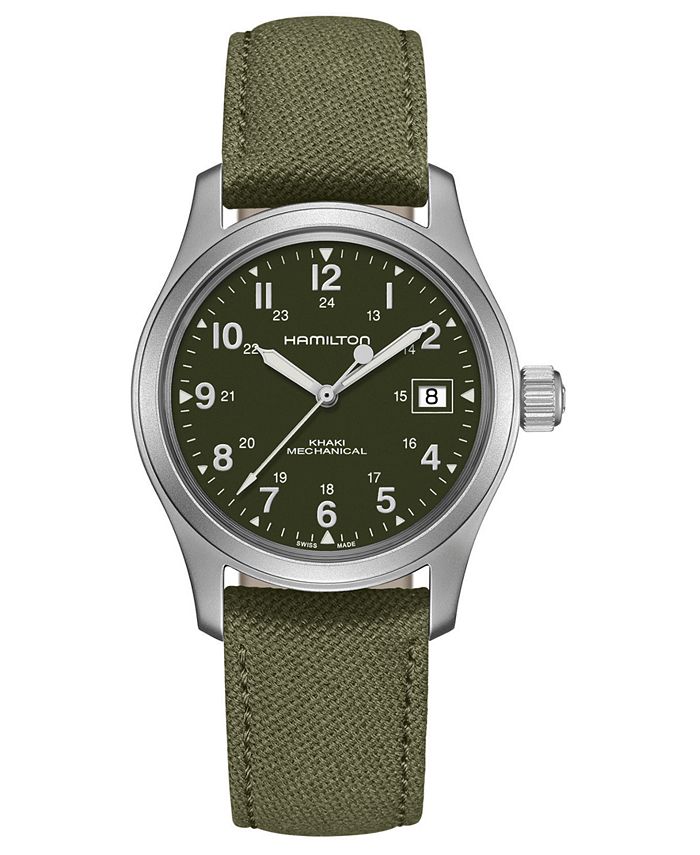 Hamilton - Unisex Swiss Mechanical Khaki Field Green Canvas Strap Watch 38mm