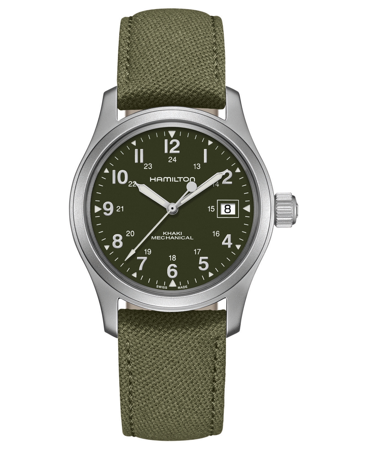 Unisex Swiss Mechanical Khaki Field Green Canvas Strap Watch 38mm - Green