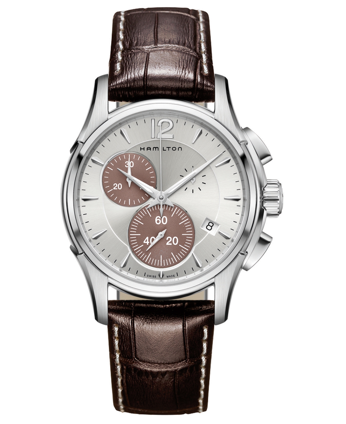 Shop Hamilton Men's Swiss Chronograph Jazzmaster Brown Leather Strap Watch 42mm