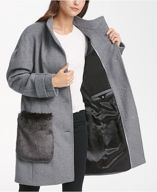 Dkny Faux Fur Pocket Walker Coat Reviews Coats Women Macy S