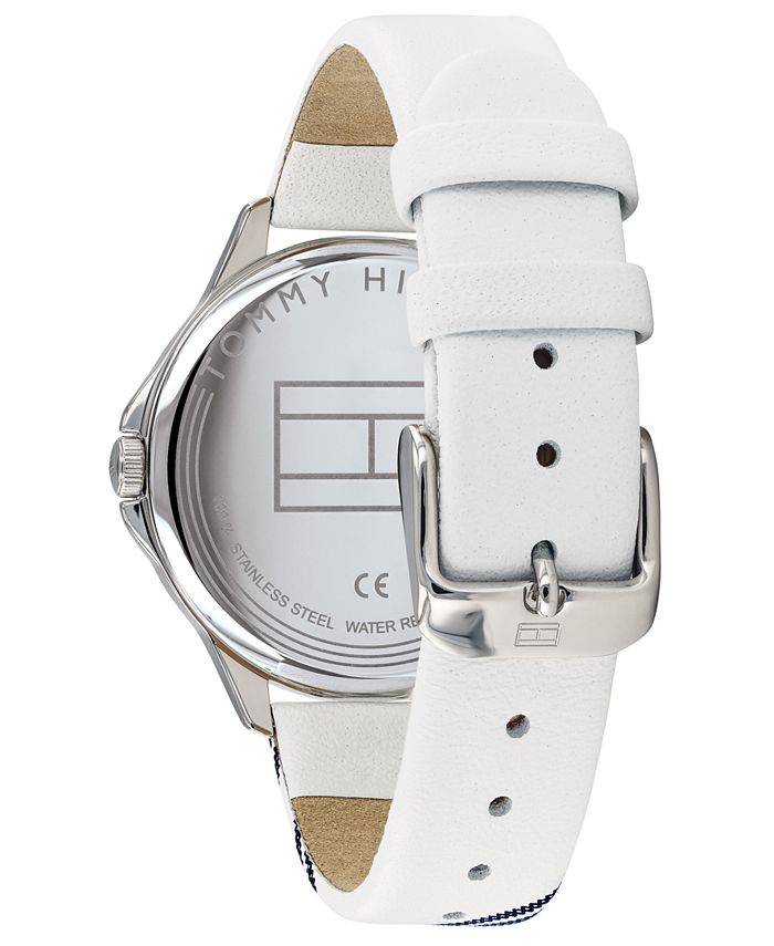 Tommy Hilfiger Women's White Leather Strap Watch 38mm, Created for Macy ...